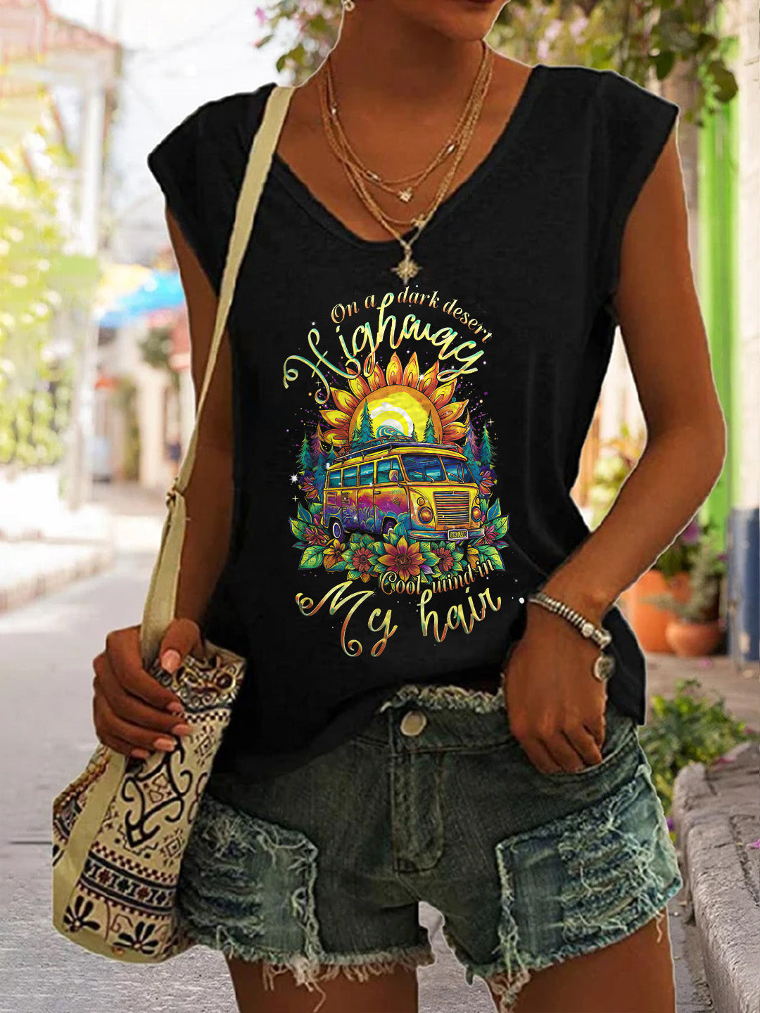 On A Dark Desert Highway Print Women's Vest