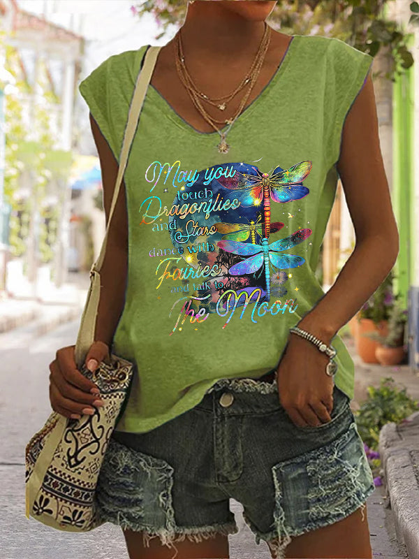 May You Touch Dragonflies And Stars Dance With Fairies And Talk To The Moon Print Sleeveless Tank Top