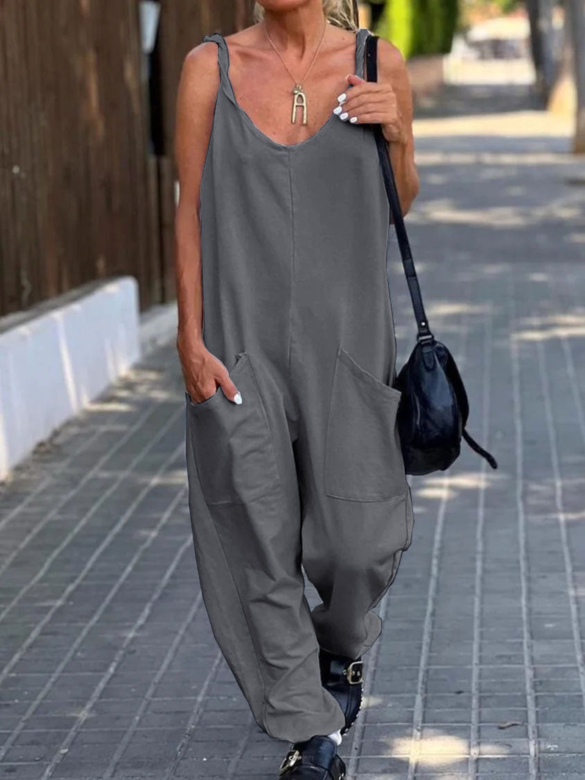 Solid Color Loose Casual Vintage Women's Jumpsuit
