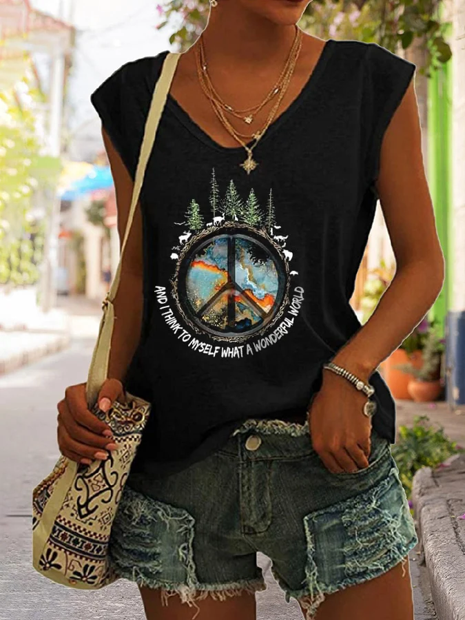 And I Think To Myself What A Wonderful World Women'S V-Neck Sleeveless Tee