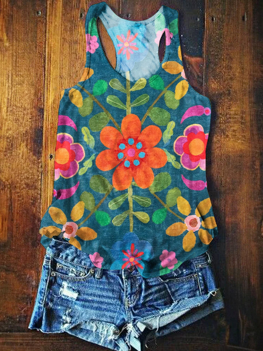 Women's Bohemian Floral Art Print Tank Top-1
