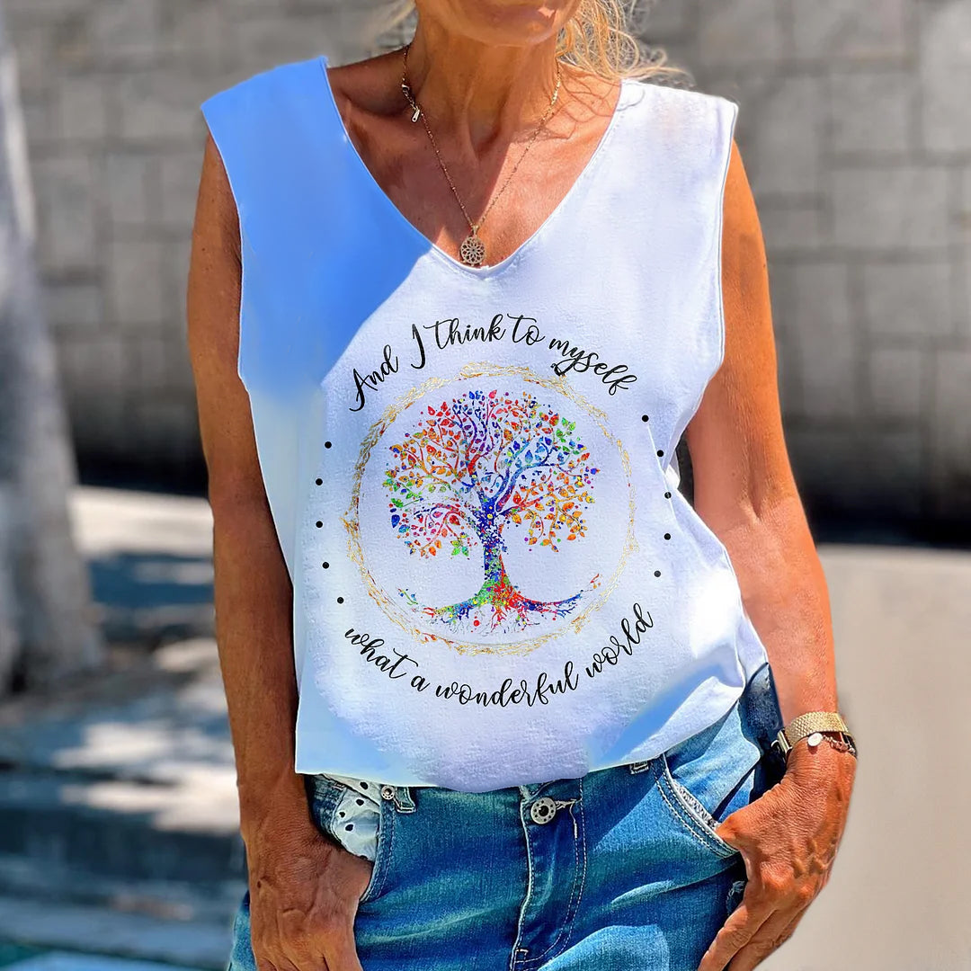 And I Think To Myself What A Wonderful World Printed Women's Vest