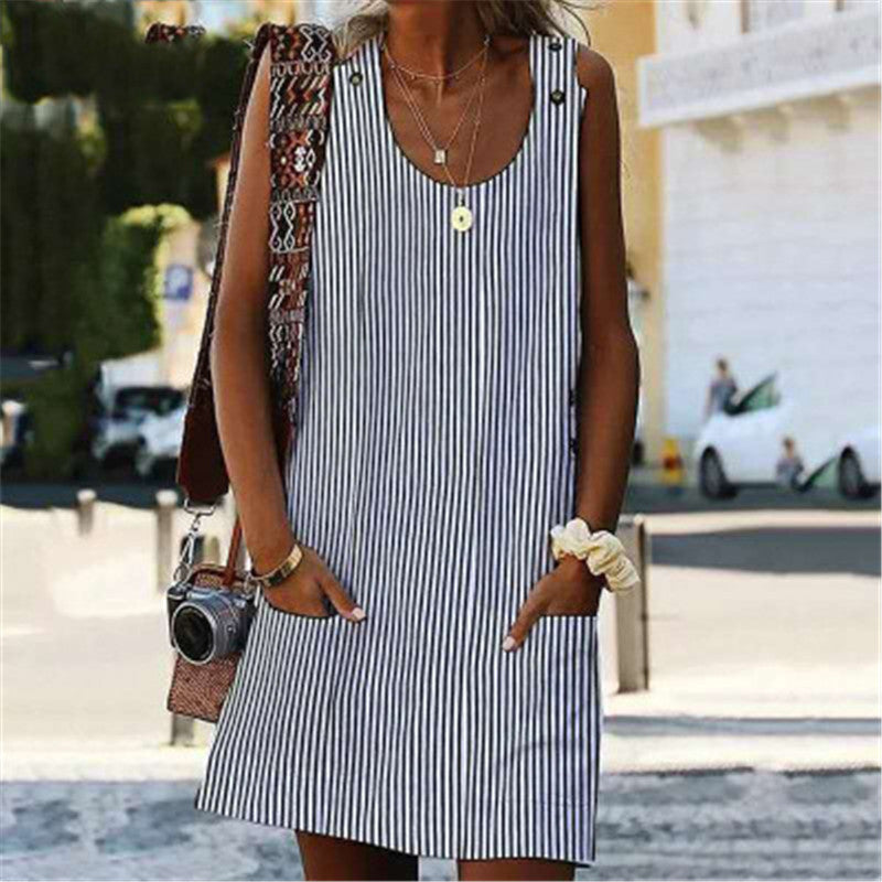 Casual Striped Pocket Women's Dress