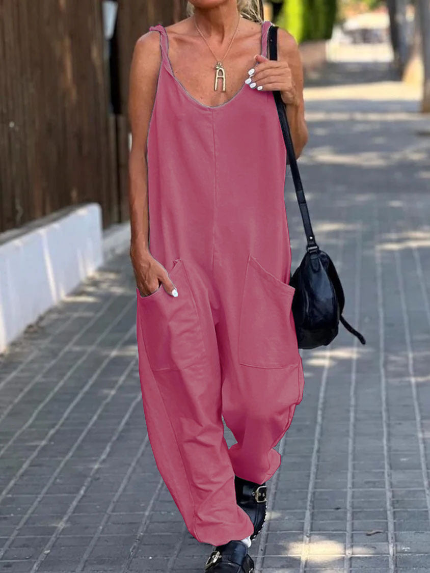Solid Color Loose Casual Vintage Women's Jumpsuit