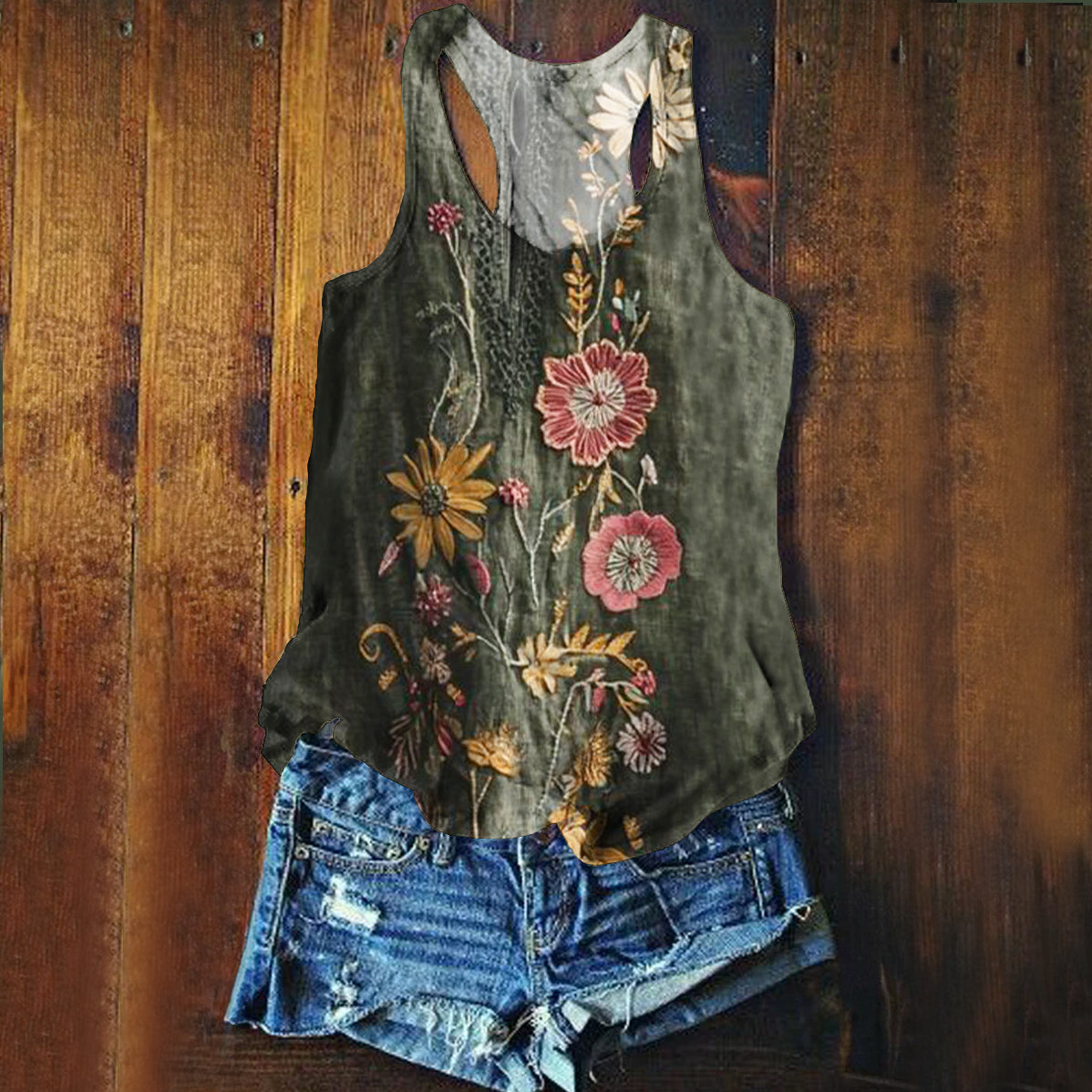 Women's Vintage Bohemian Floral Art Prin Tank Top