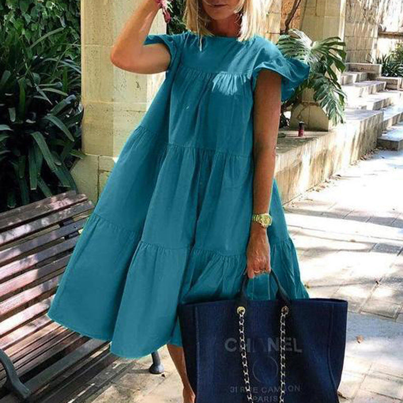 Vintage Solid Color Loose Women's Dress