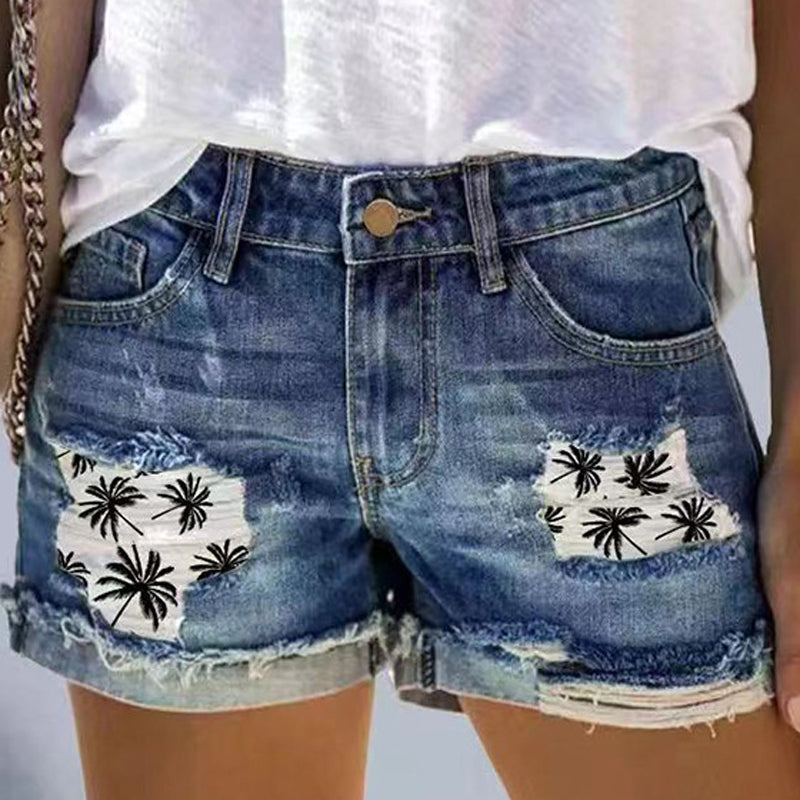 Summer Graphic Ripped Denim Shorts