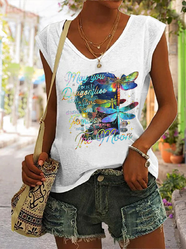 May You Touch Dragonflies And Stars Dance With Fairies And Talk To The Moon Print Sleeveless Tank Top