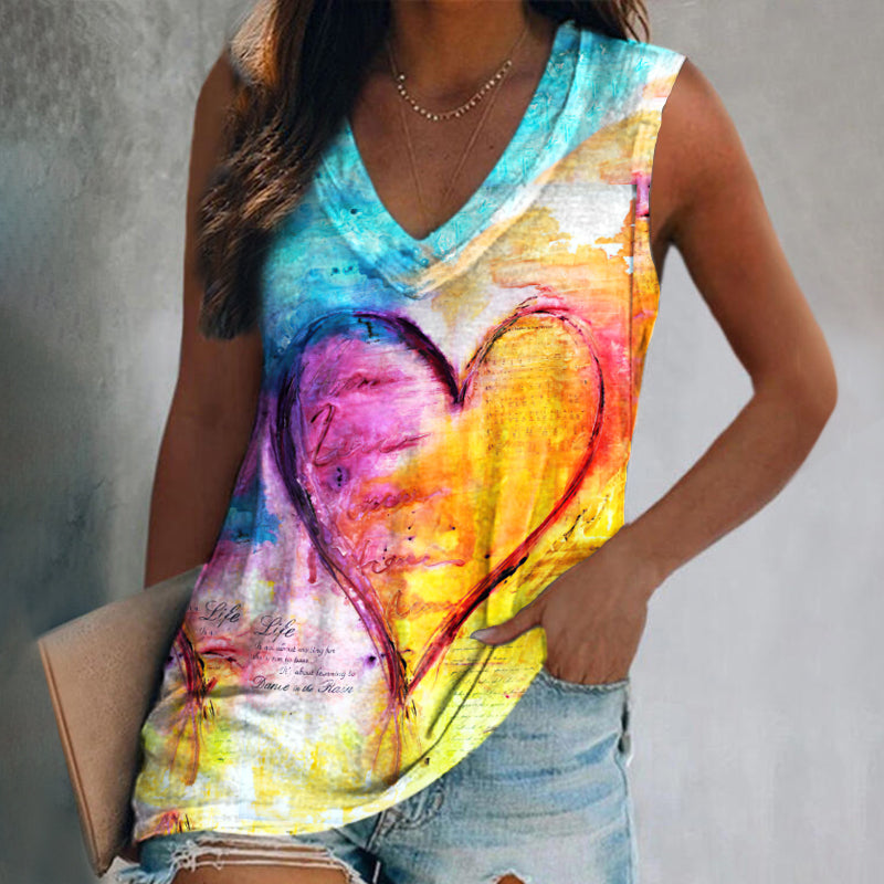 Color gradient love heart print vest designer