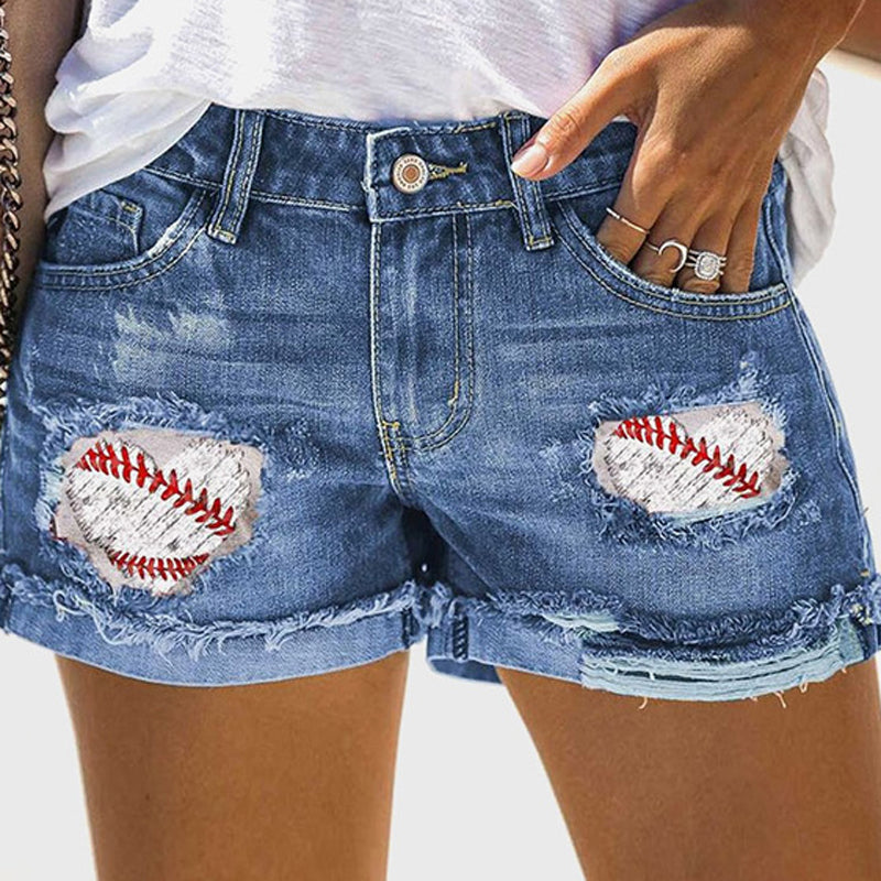 Summer Graphic Ripped Denim Shorts