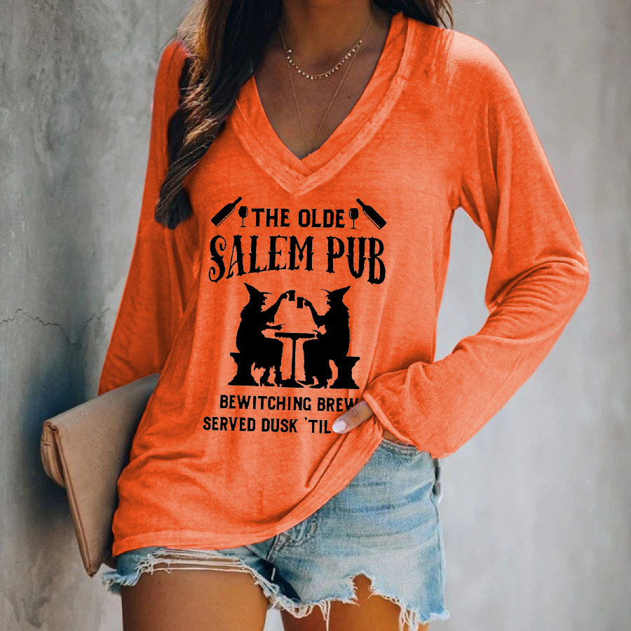 The Olde Salem Pub Witches Print Long Sleeves Graphic Tees