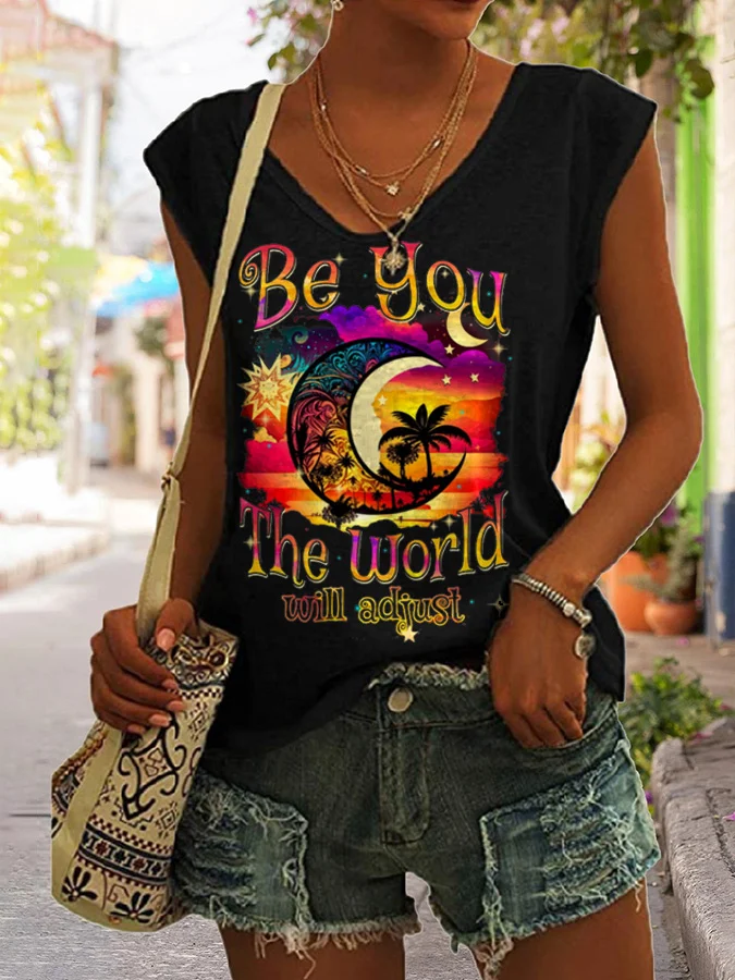 Women'S Be You The World Will Adjust V-Neck Sleeveless Tee
