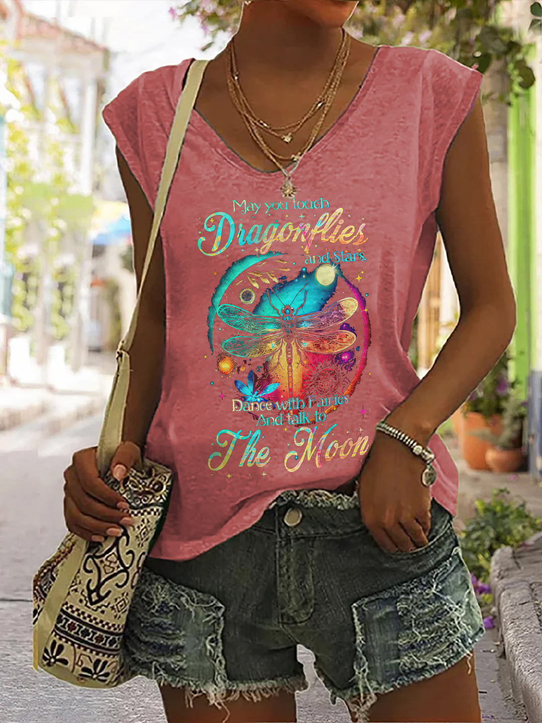 May You Touch Dragonflies And Stars Dance With Fairies And Talk To The Moon Print Sleeveless Tank Top