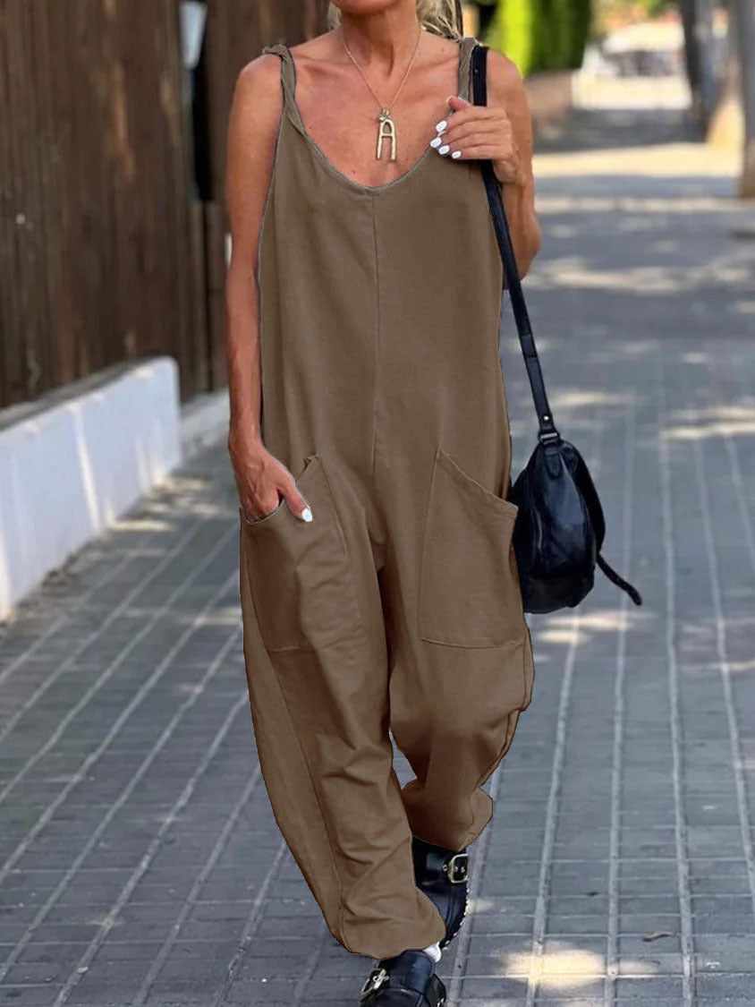 Solid Color Loose Casual Vintage Women's Jumpsuit