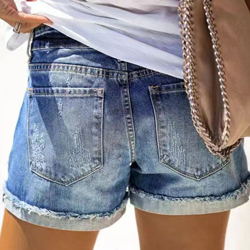 Summer Graphic Ripped Denim Shorts