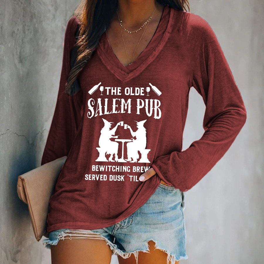 The Olde Salem Pub Witches Print Long Sleeves Graphic Tees