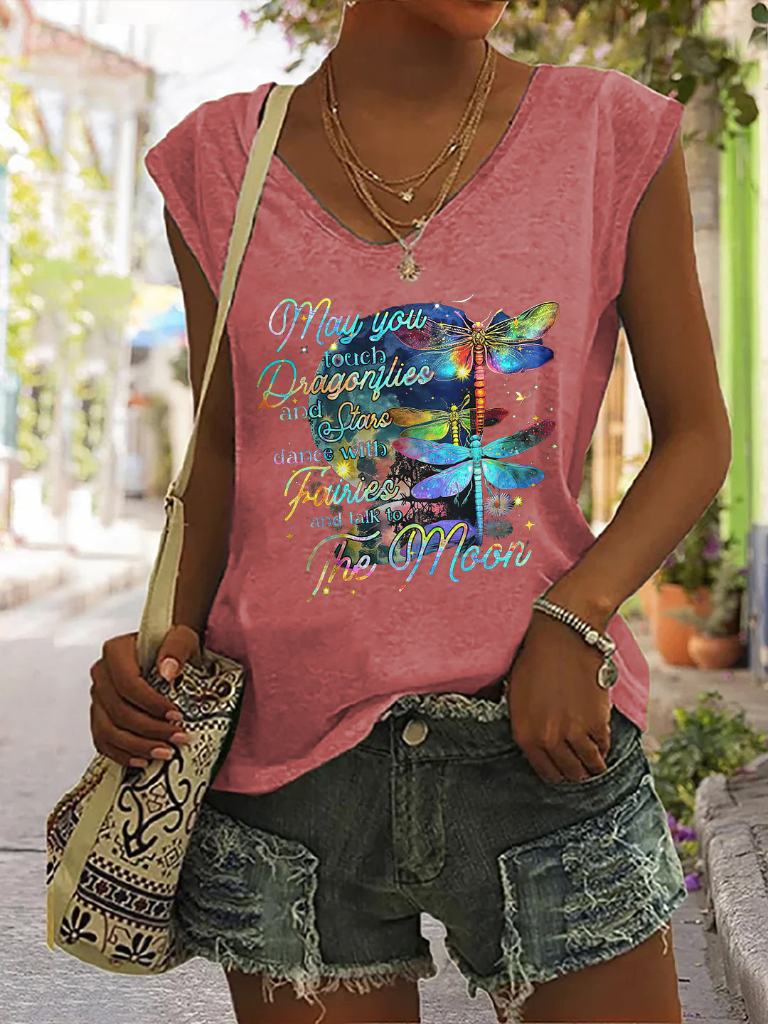 May You Touch Dragonflies And Stars Dance With Fairies And Talk To The Moon Print Sleeveless Tank Top