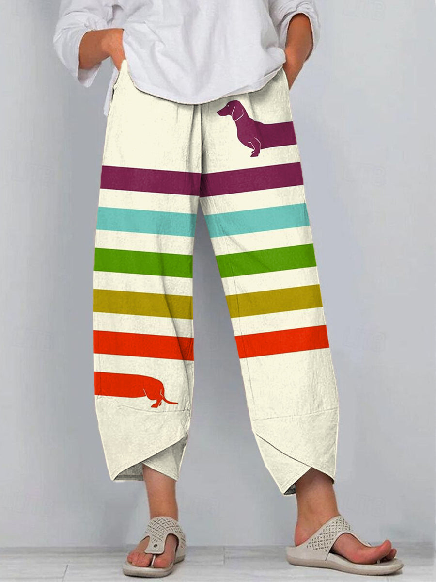 Women's Funny Dachshund Art Print Linen Pants