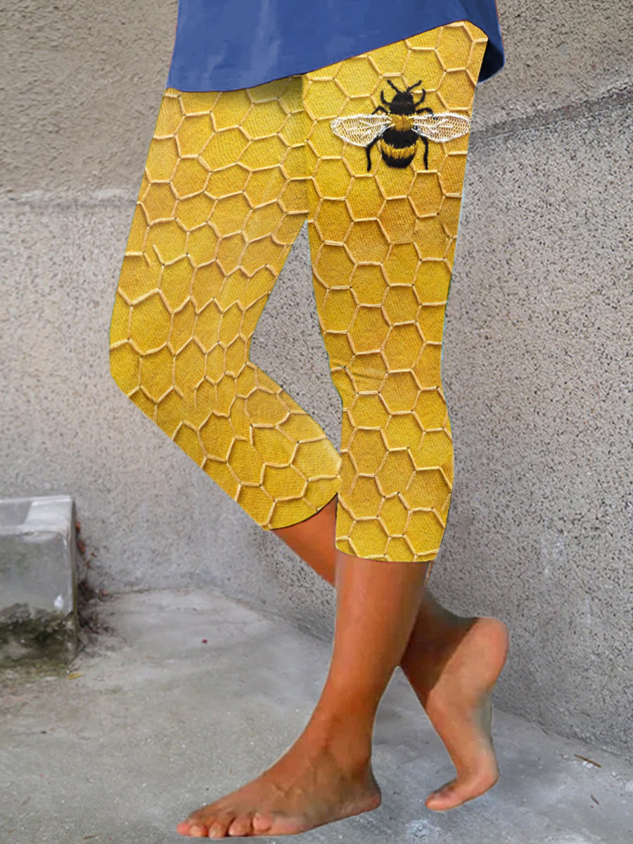 Women's Bee Print Casual Cropped Leggings