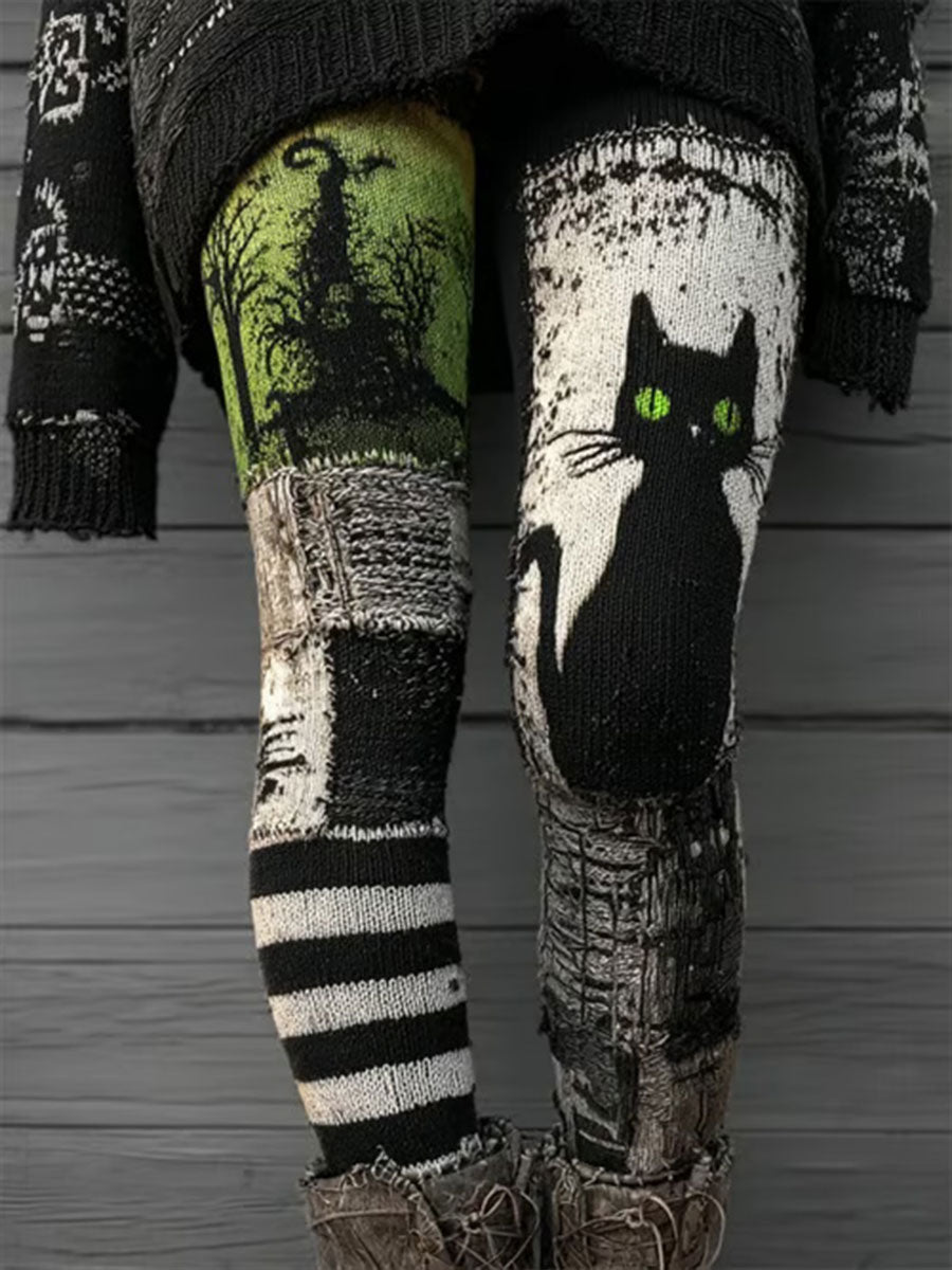 Women's Halloween Cat Print Casual Leggings