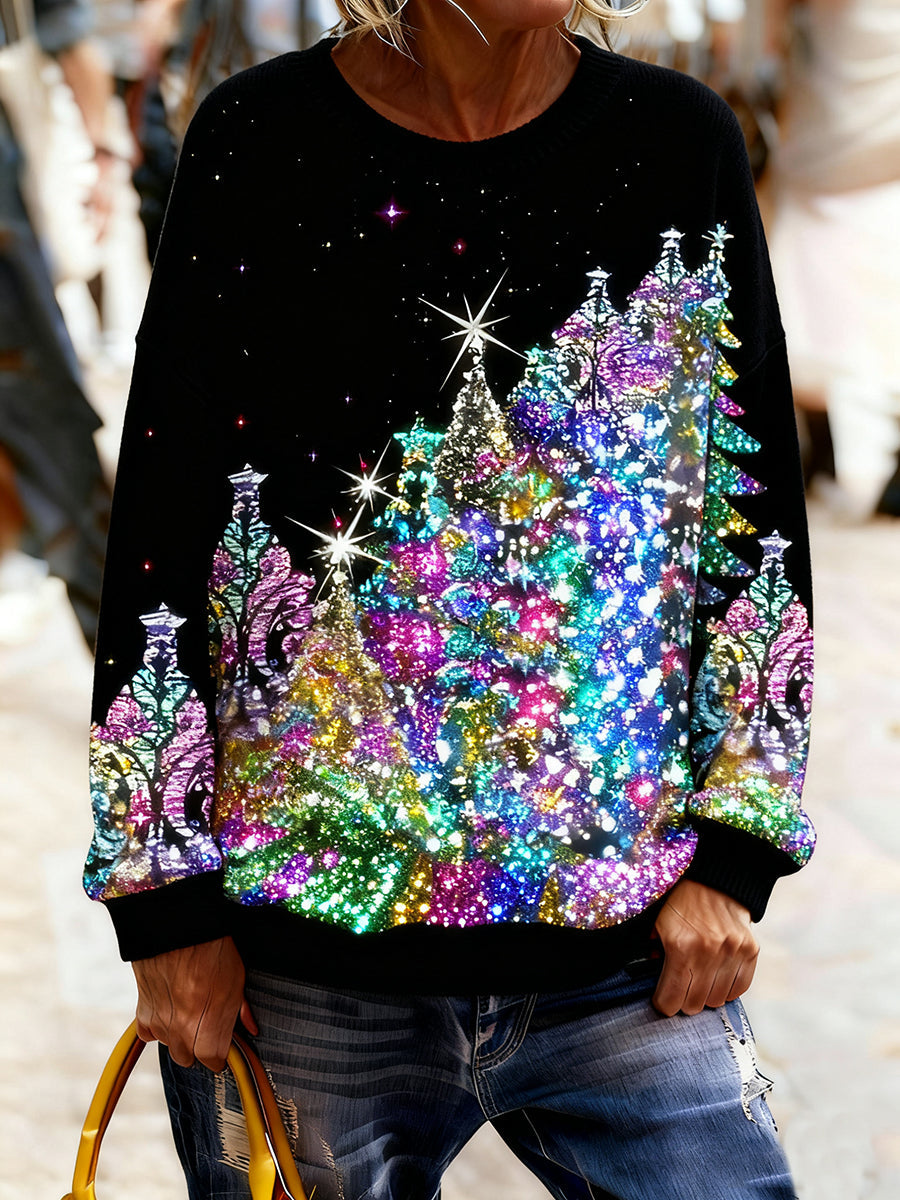 Women's Vintage Christmas Art Print Cozy Knit Sweater