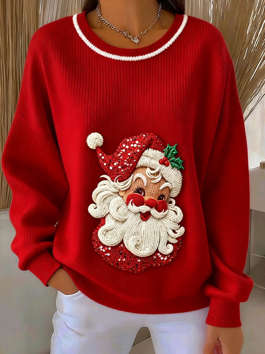 Women's Christmas Santa Claus Crew Neck Pullover