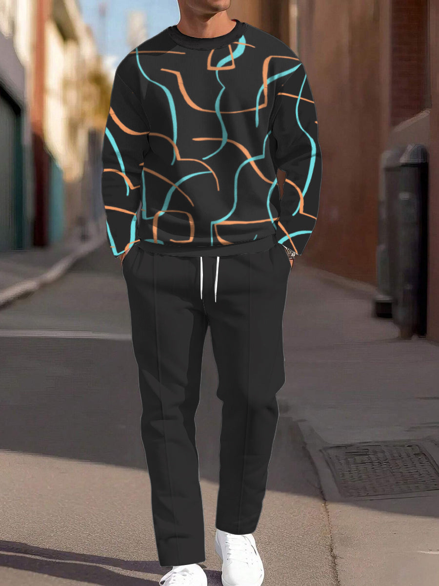 Men's Slim-Fit Black Business Sweatshirt and Pants Set