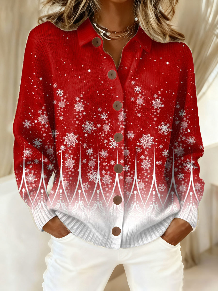 Women's Retro Christmas Snowflakes Art Print Casual Cardigan