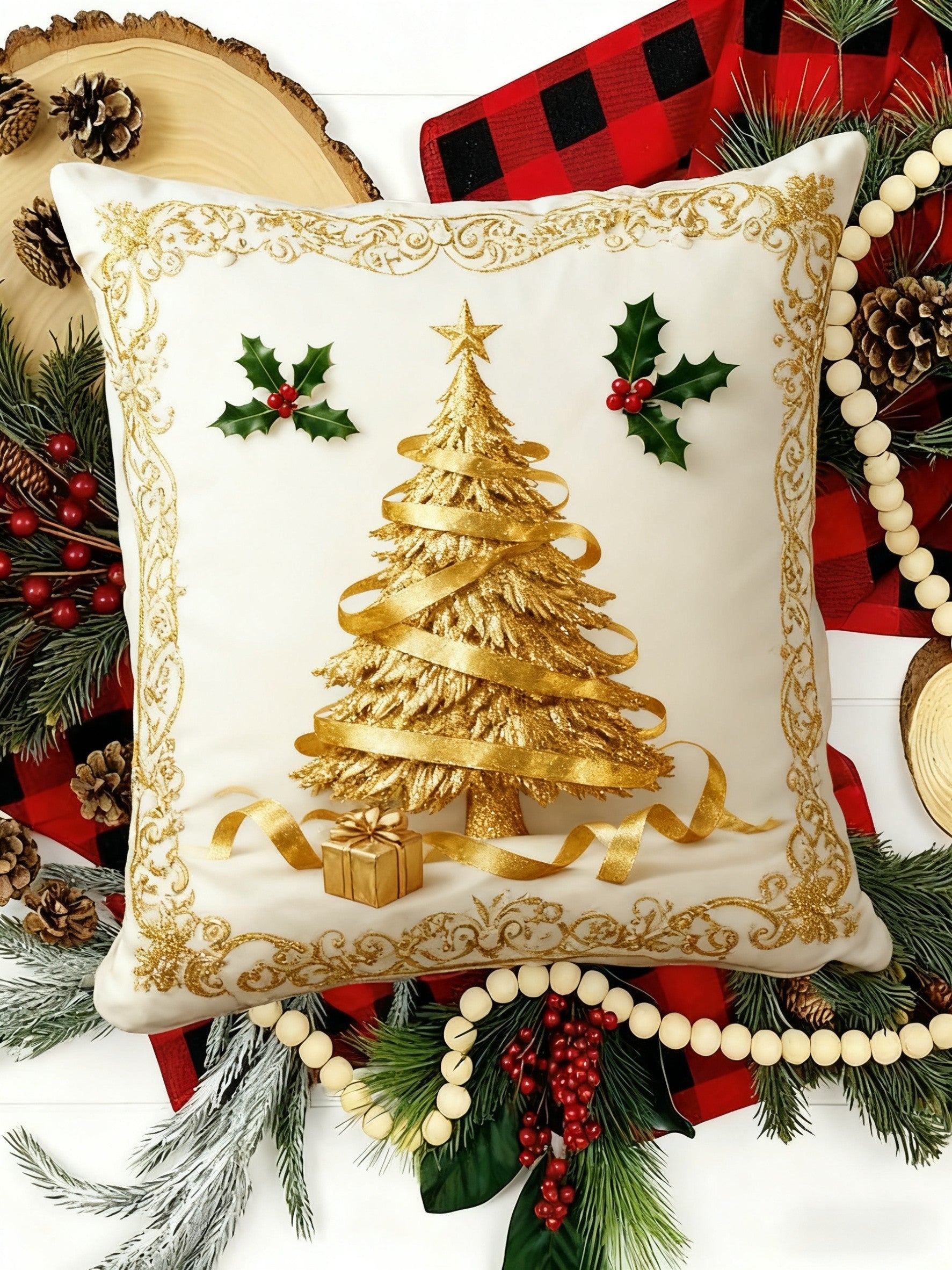 Retro Cheerful Christmas Tree Decorative Home Pillow
