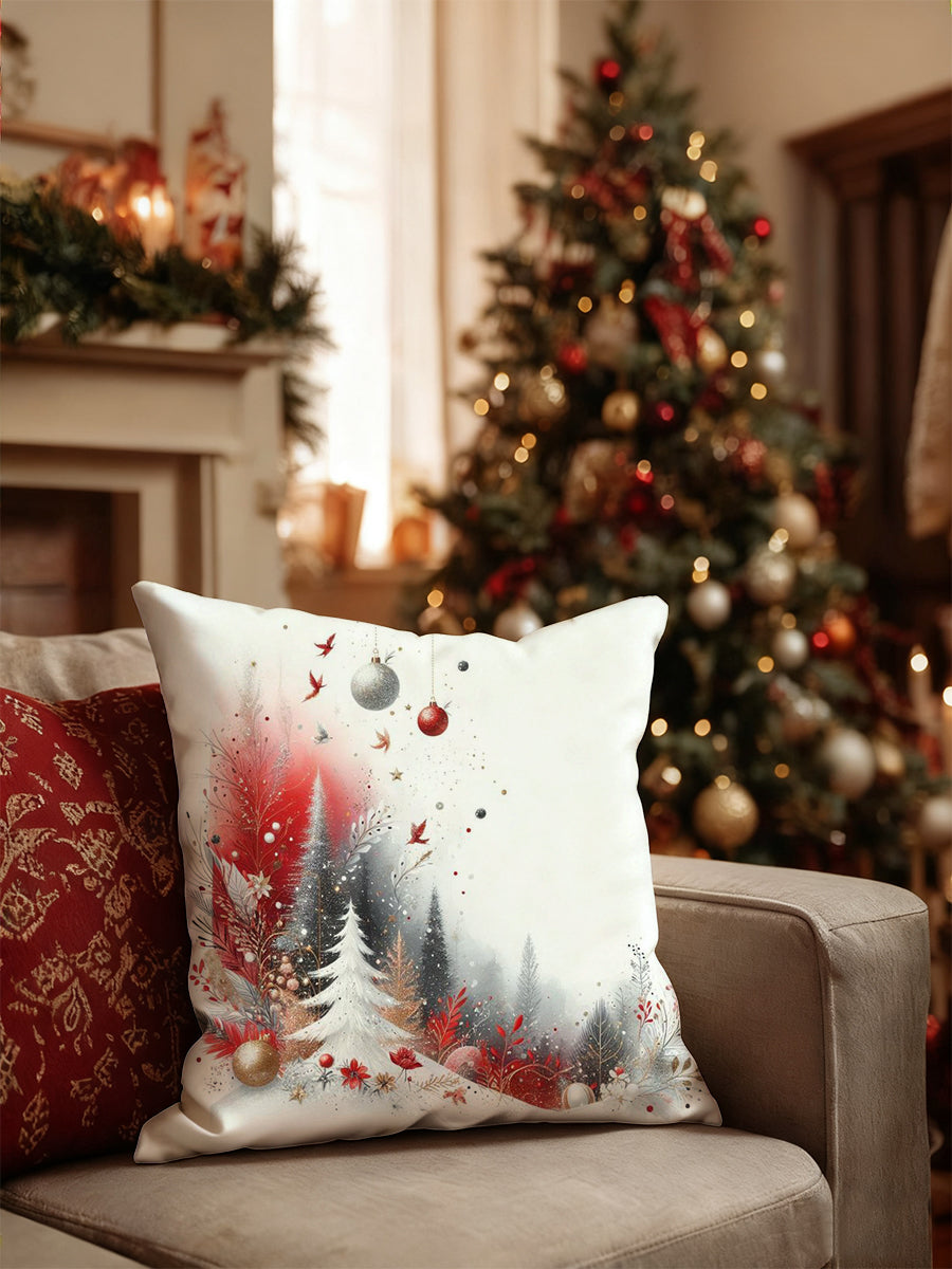 Red & White Ornament Forest Christmas Throw Pillow