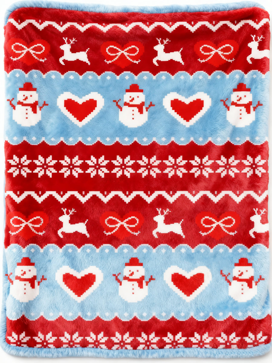 Christmas Snowman Heart-Print Flannel Blanket